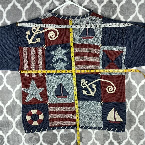 PBJ Sport Sweater Womens Small Nautical Red Blue Anchor Sailboat Stars Patchwork - Picture 6 of 10